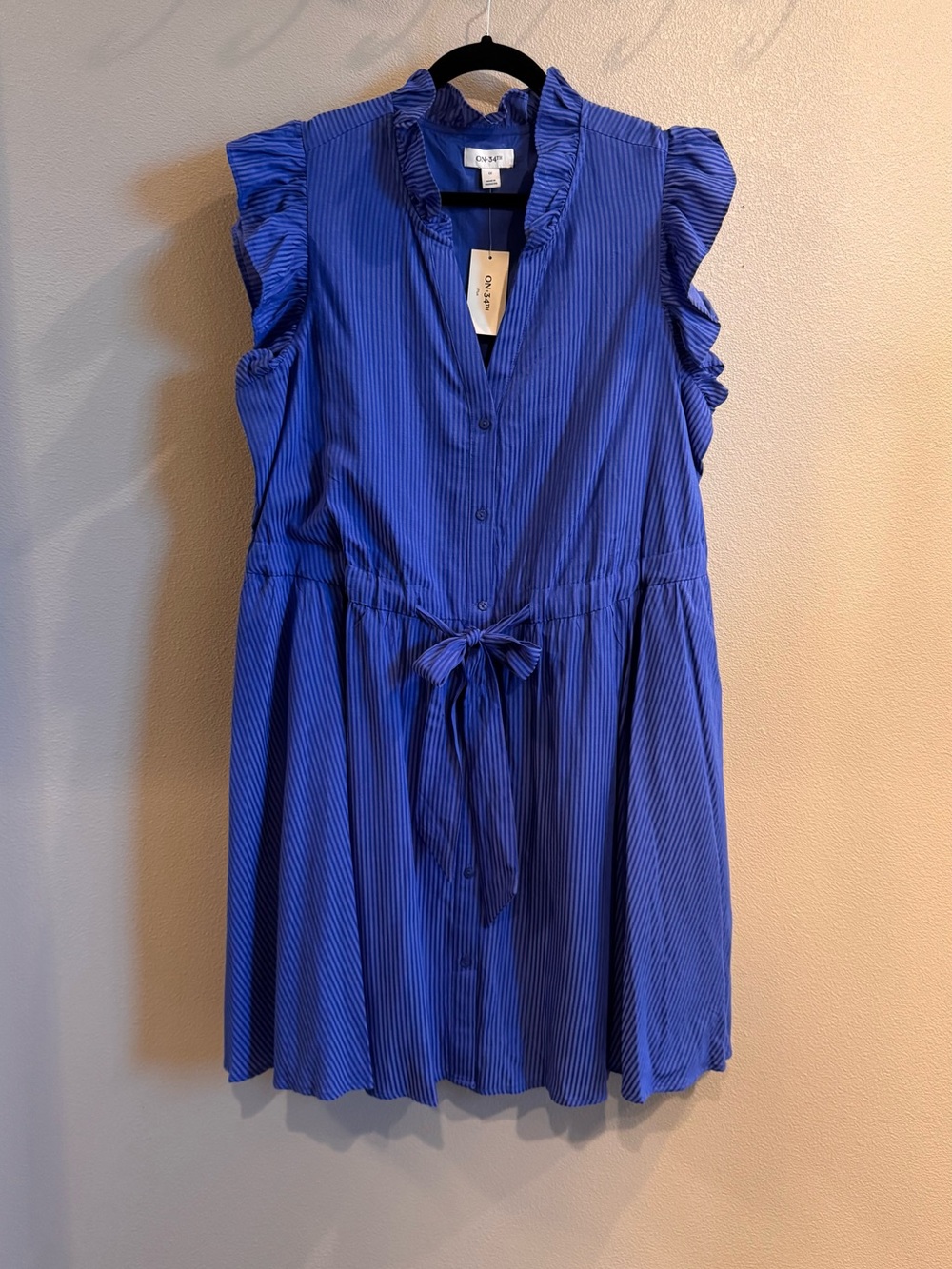 ON 34th Blue Ruffled Tie-Waist Midi Dress